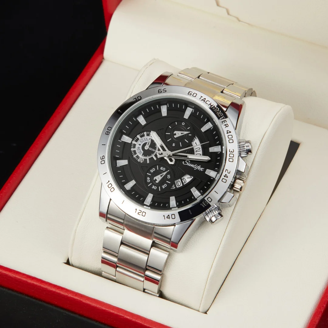 

Sunlifex модные мужские часы деловые кварцевые наручные часы с ремешком из нержавеющей стали для мужчин часы со скелетом и календарем Relojes