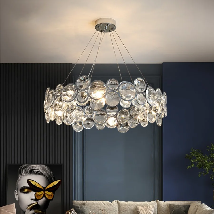 

K9 Crystal Postmodern Luxury LED Chandelier Lighting Dining Living Room Round E14 Hanging Lamp Bedroom Home High-end Chandeliers