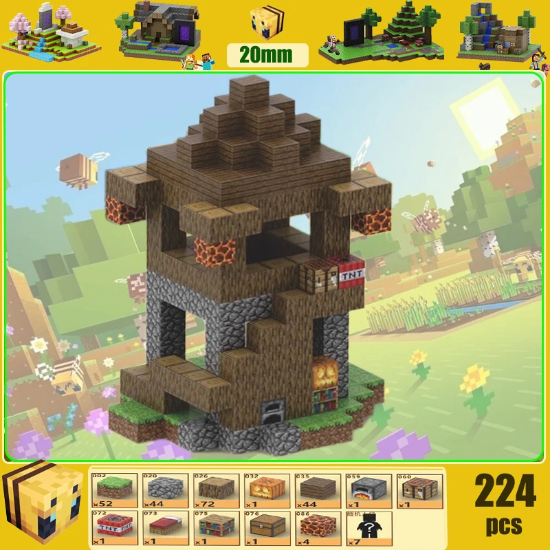 224pcs Watchtower Magnetic Building Blocks Mine World Cube Magnet World Set for Kid Age DIY Model Children Stem Best Montessori