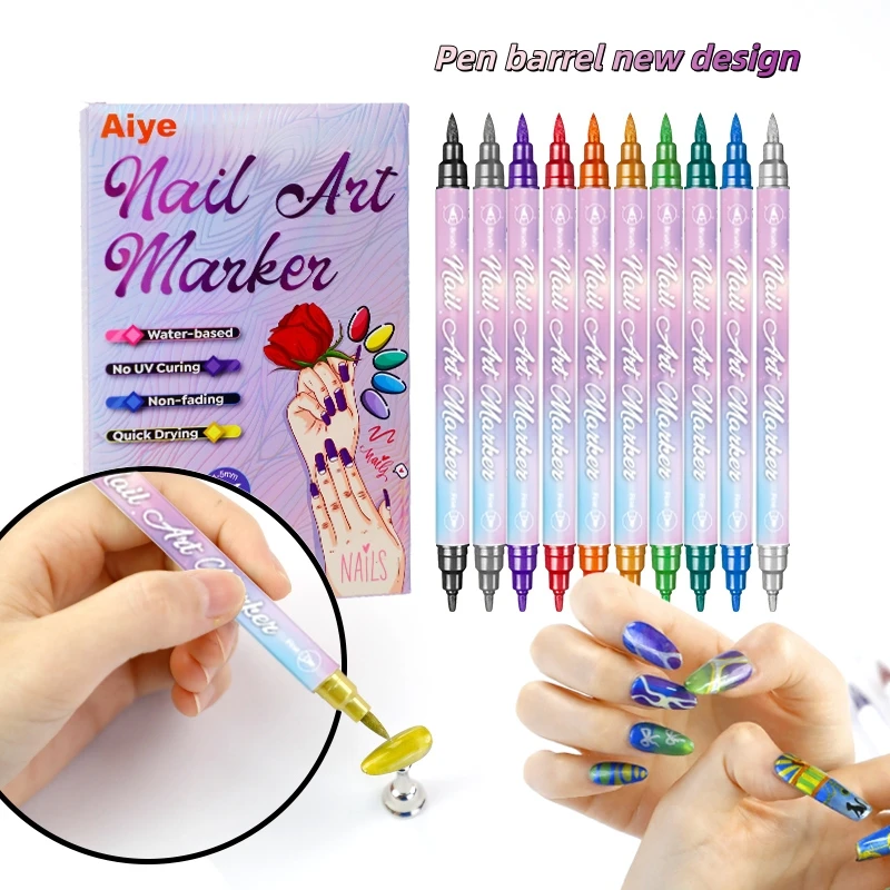 Nail Art Markers Double-ended Metallic Marker Pen Golden Acrylic Paint Ink Pearlescent Marker Soft-tip Marker Pens for Drawing