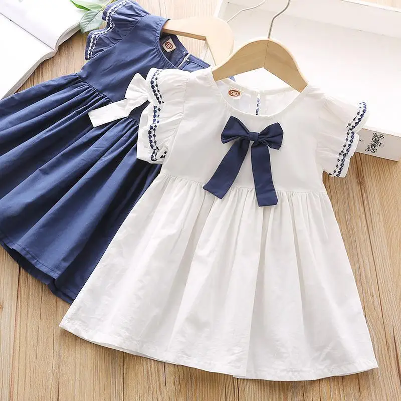 New girls embroidered dress medium and small children's summer short-sleeved A-shaped skirt Spring Festival Year's clothing