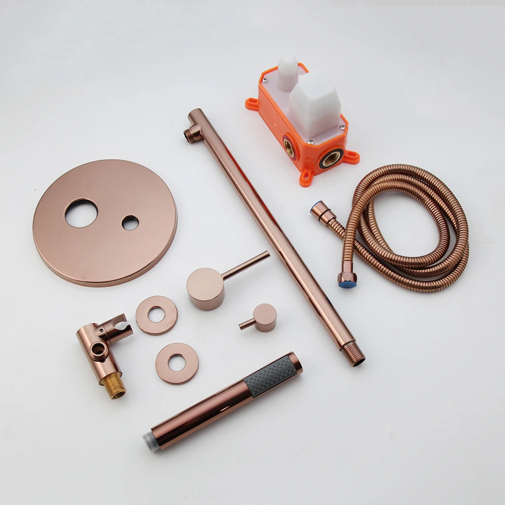 Torayvino Rose Gold 8" Round Rainfall Spout Bathroom Shower Faucet Wall Mounted Hand Showers Rotate Bathtub Mixer Water Tap Set - Image 6