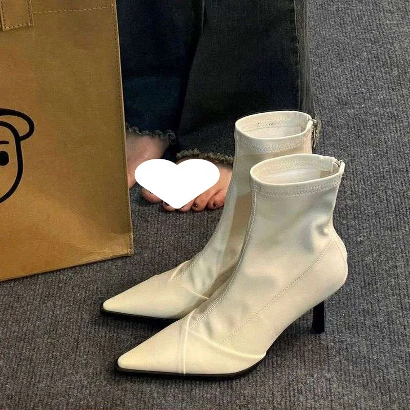 

Pointed Toe Ankle Boots For Women 2025 Autumn Winter New Stiletto Heels Rear Zipper Anti-slip Wear-resistant Sexy Fashion Boots