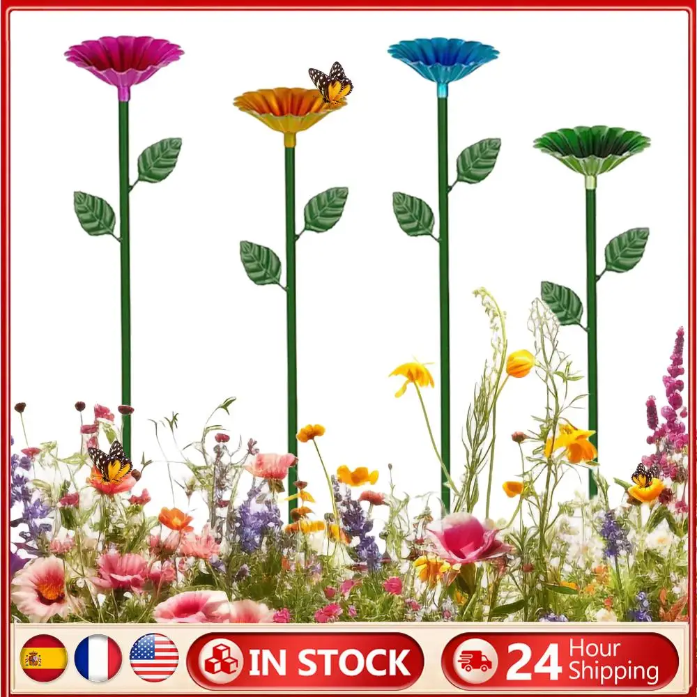 

Bee Watering Station Bee Cups with Stake Butterfly Bath Bowl Flower Shape Standing Bee Feeder Multi-Function Gardening Supplies