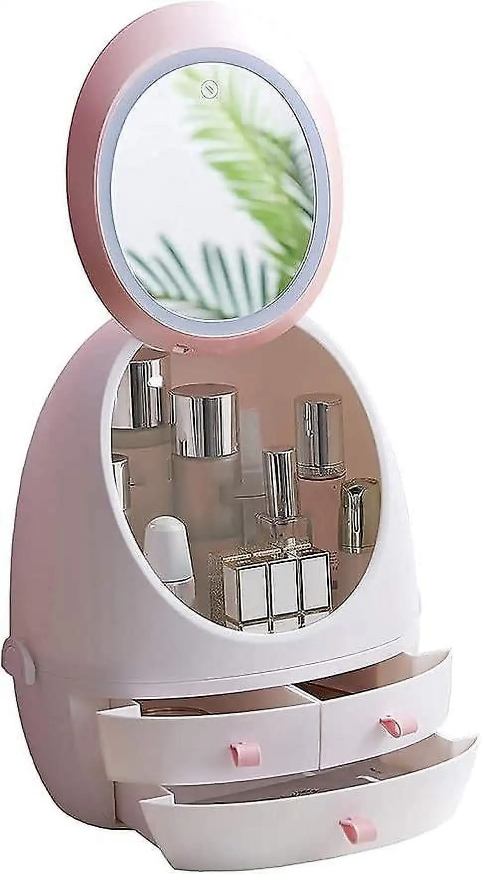 

Makeup Organizer Bathroom Counter Organizer With Led Light Mirror, Modern Jewelry And Cosmetic Storage Display Box