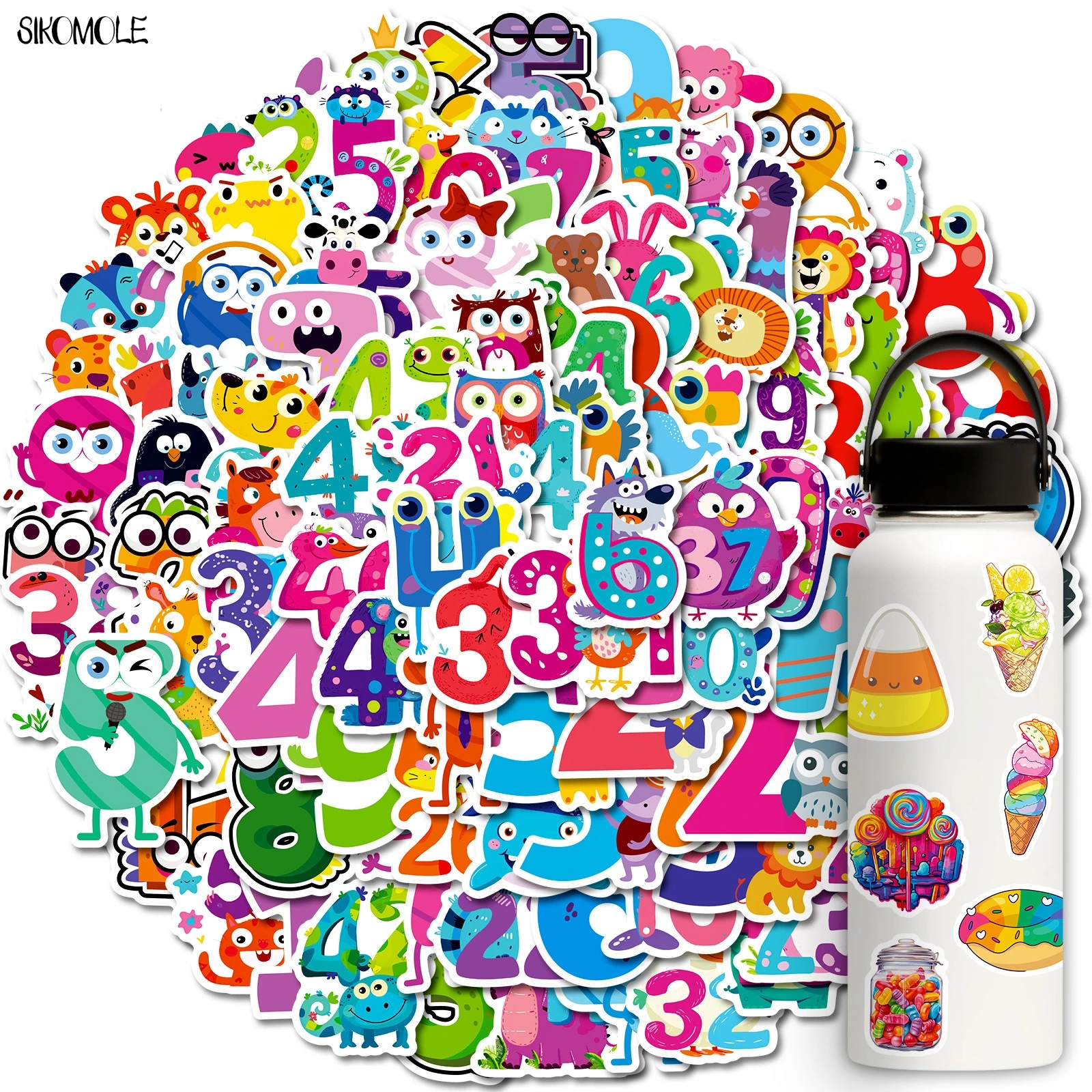 10/50/100PCS Cartoon Fun Arabic Numerals Sticker Kawaii Kid Toys Gift Children's Decoration Stationery Decal Graffiti Stickers