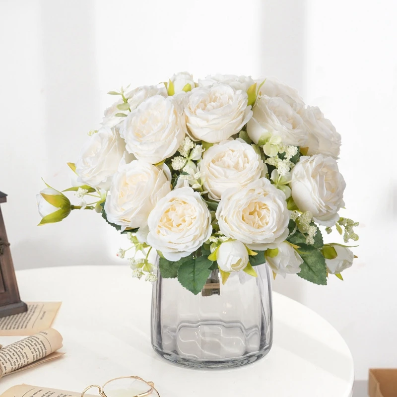 Künstliche Blumen, künstliche Seide, weiße Pfingstrosen, verwendet für Zuhause, Zimmer, Vasendekoration, Weihnachtskranz, Hochzeitsstrauß, Partyzubehör – Detail 13