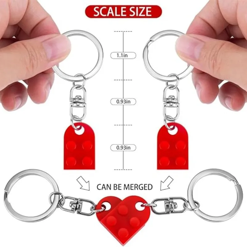 1pcs Red Love Heart Building Block Keychains ForCouples Friendship Women Men Girl Boy Love Heart Brick KeyRing Birthday Gift