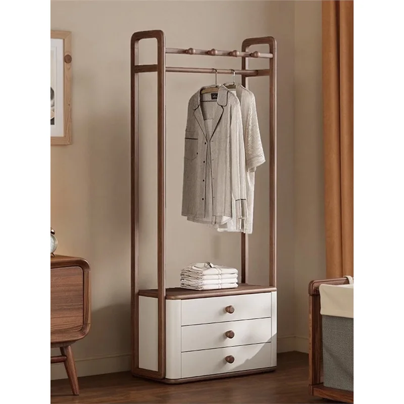 All solid wood coat rack, multi-functional hanger, bedside table integrated against the wall, simple bedroom, simple vertical li