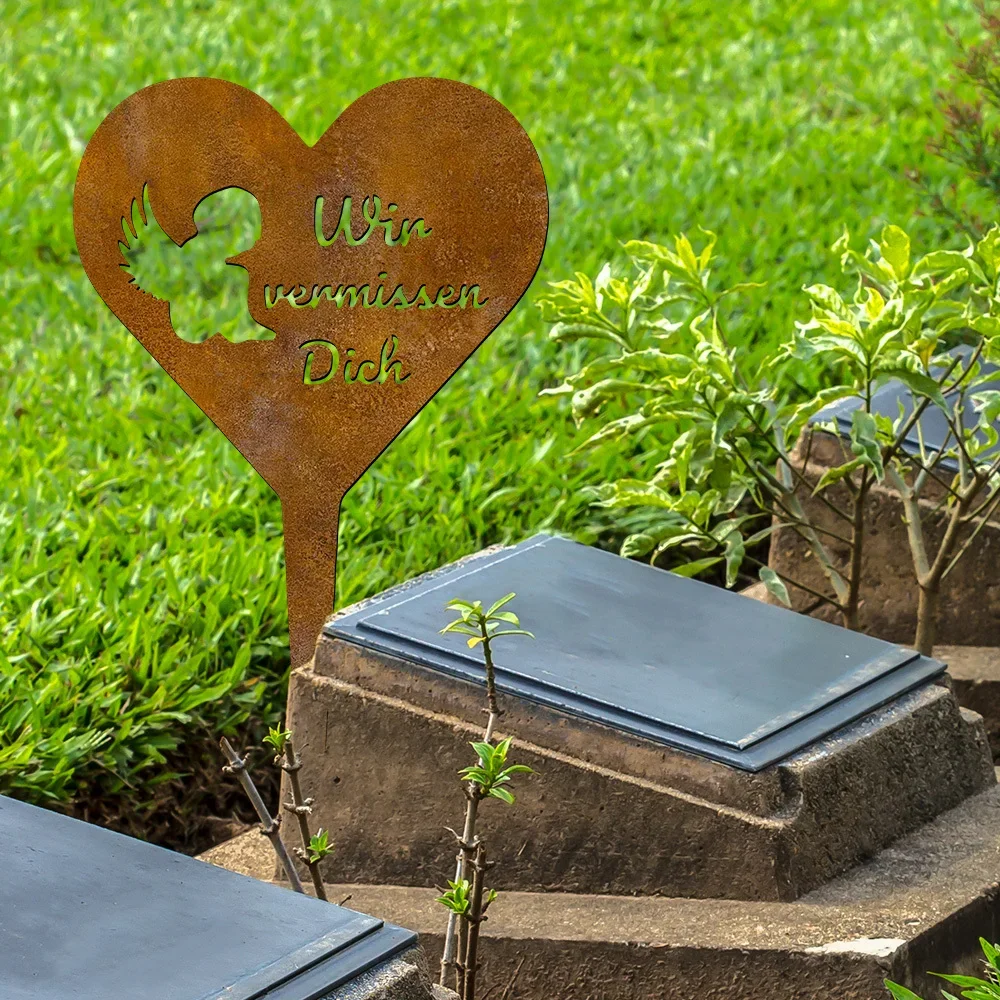 Rustic Craft German Christmas 1pc Rusty Grave Decoration Grave Angel with Rust Look, Grave Stake Grave Decoration