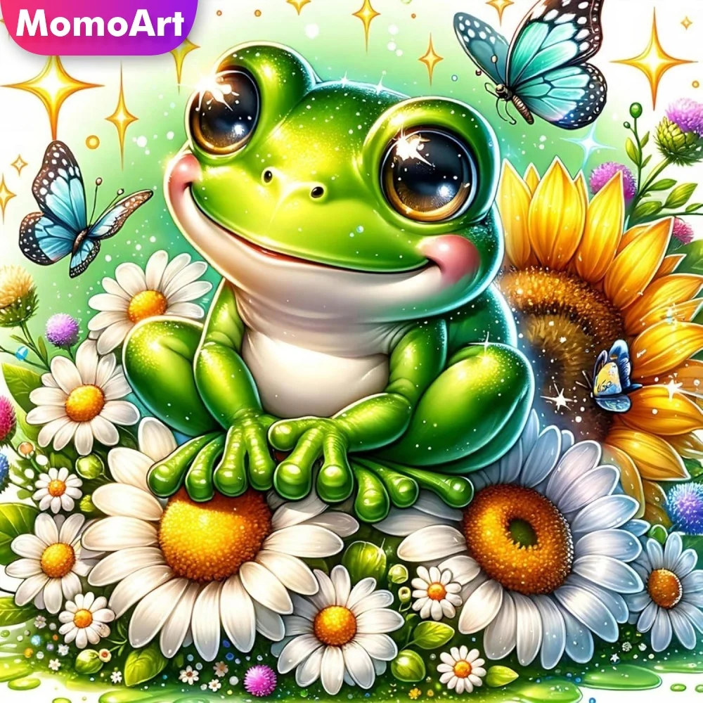 Momoart Diamantmalerei Frosch Tier Cartoon Acryl Bastelbedarf DIY Diamant-Mosaik Blume Neuerscheinung Handgemachtes Geschenk