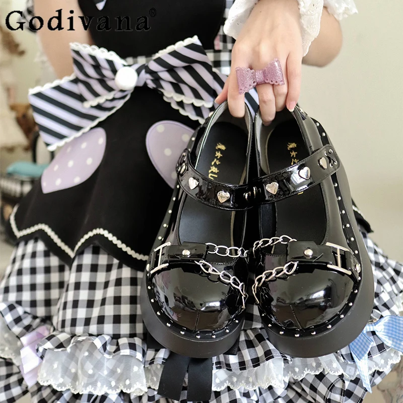 Zapatos originales de cuero de suela gruesa para mujer, zapatos de punta redonda de Lolita dulce y fresco, zapatos blancos y negros de verano para mujer