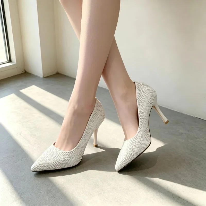 Tikicup White Crocodile-Effect Women Sexy Pattern Stiletto High Heels 12cm 10cm 8cm Customize Lady Pointy Pumps Chic Party Shoes