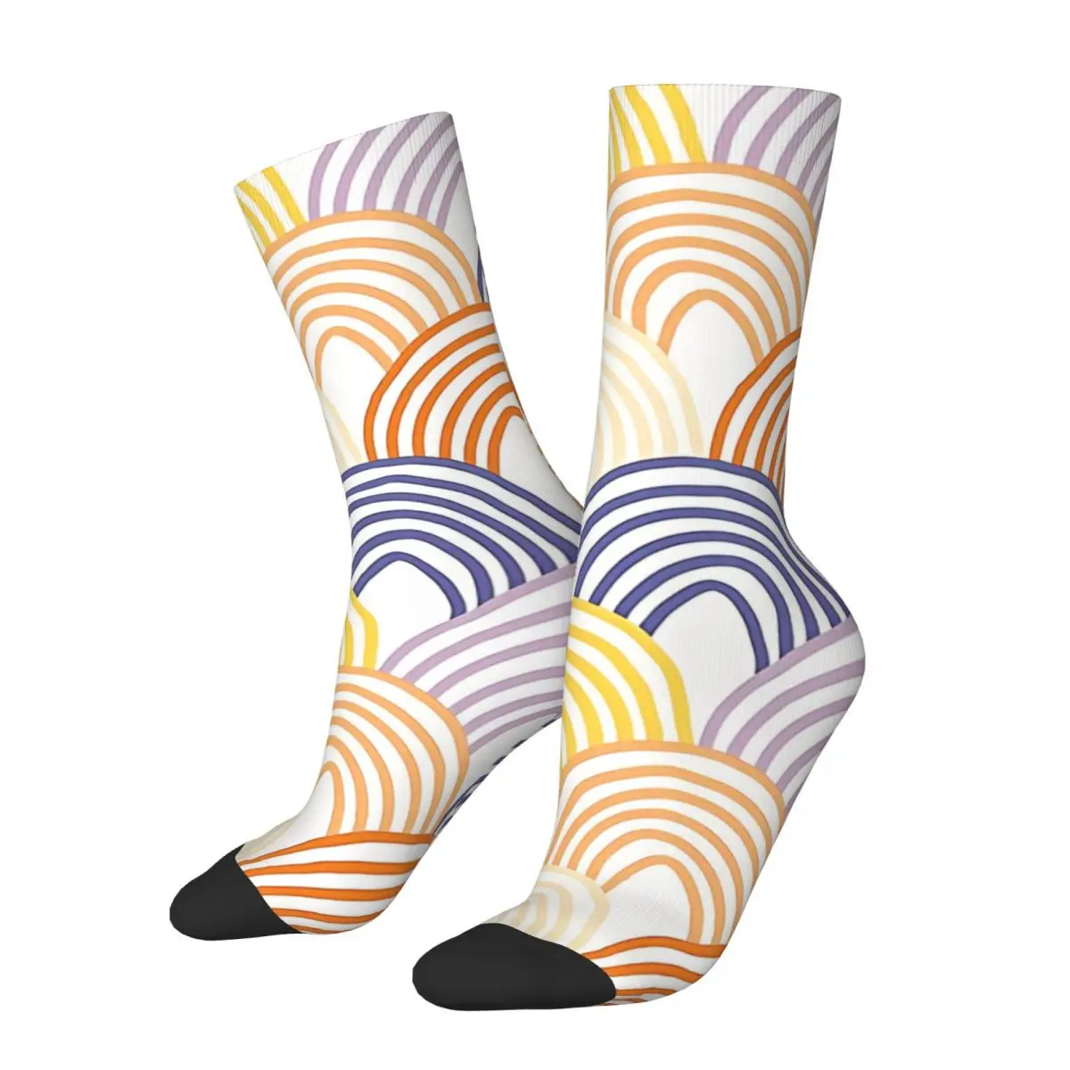 Retro Cute Multi Colored Hand Drawn Rainbow Scallop Stripes Men's Socks Unisex Hip Hop Seamless Printed Crazy Crew Sock Gift