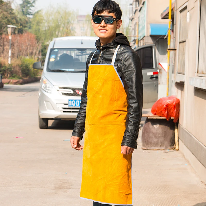 {CC44} 1 Pc Washable Wear-resistant Heat Insulation Cowhide Leather Welding Apron Soldering Protective Clothing Blacksmith