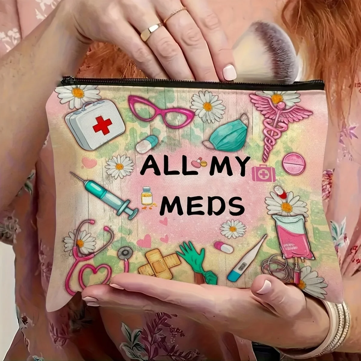 A All My Meds Makeup Bag-Cute Multifunctional Zipper Bag for Women, Jewelry Storage Bag, Perfect Travel Zipper Small Storage Bag