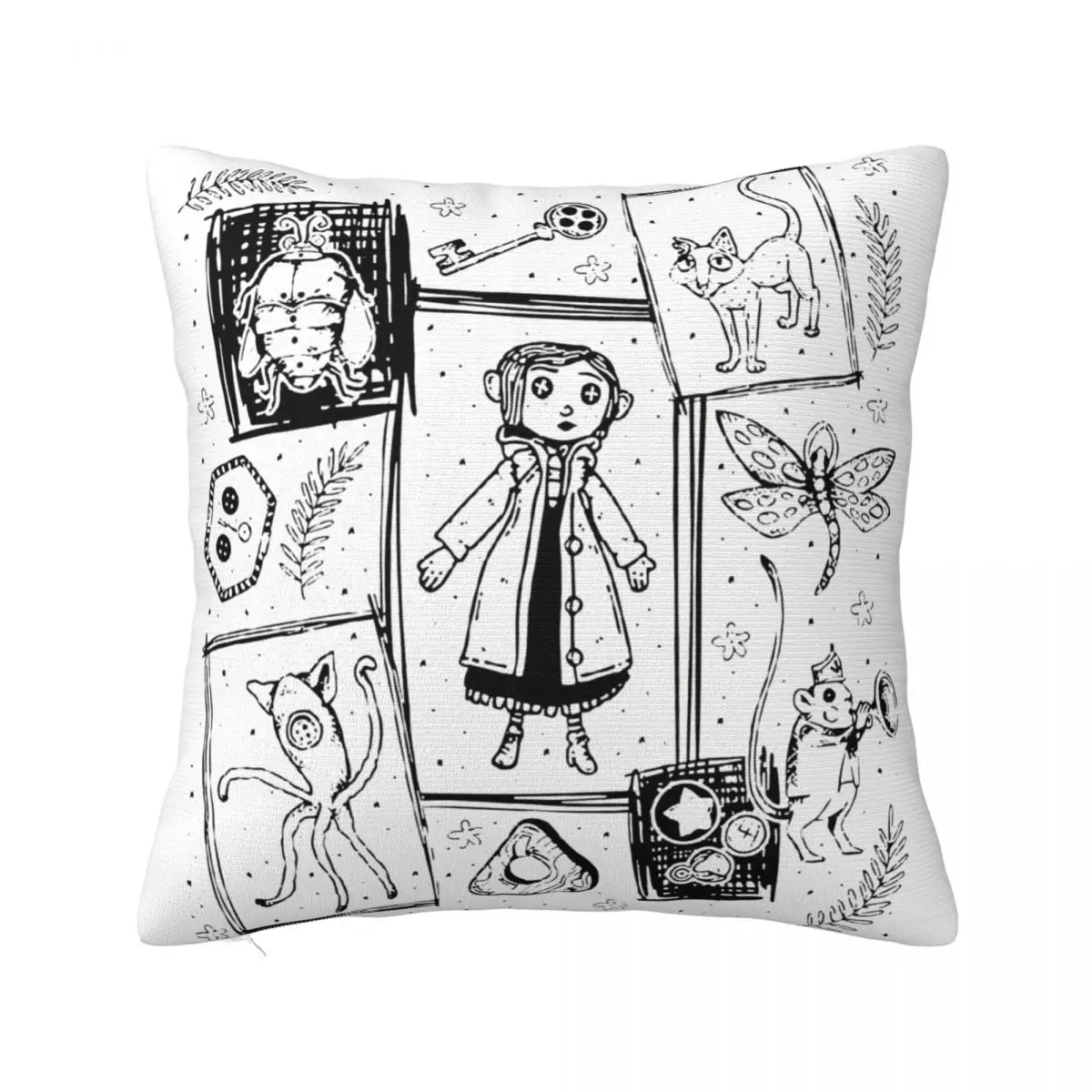 Coraline Dreaming Movie Pillowcase Merch Printing Polyester Cushion Cover Gift Throw Pillow Case Cover Car Zipper