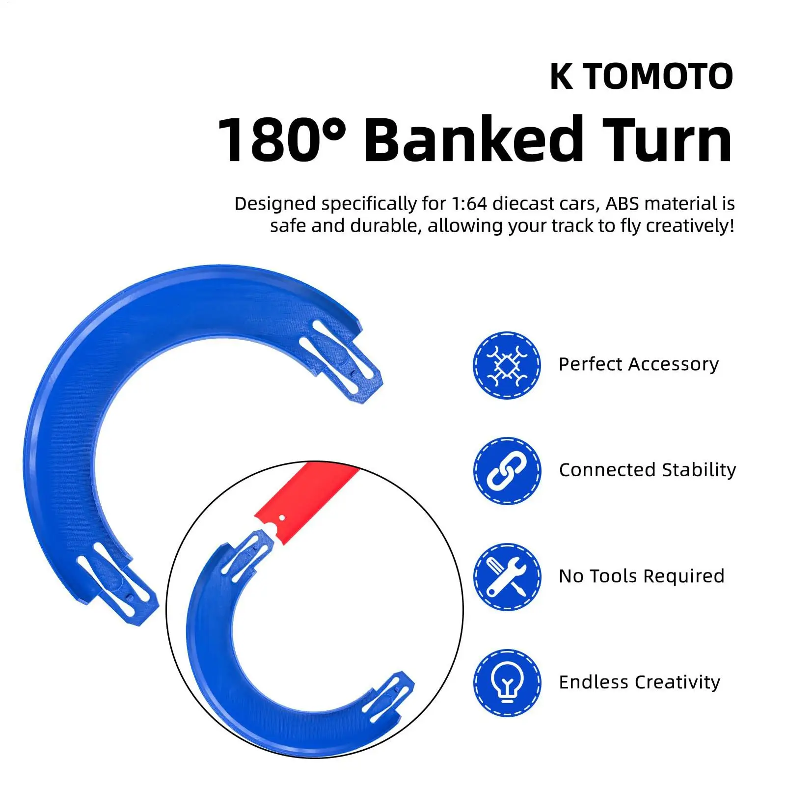 Hotwheel Track Connectors Universal 180 Degree Banked Curved Racing Track Connector For Car Toys Straightaways Curves