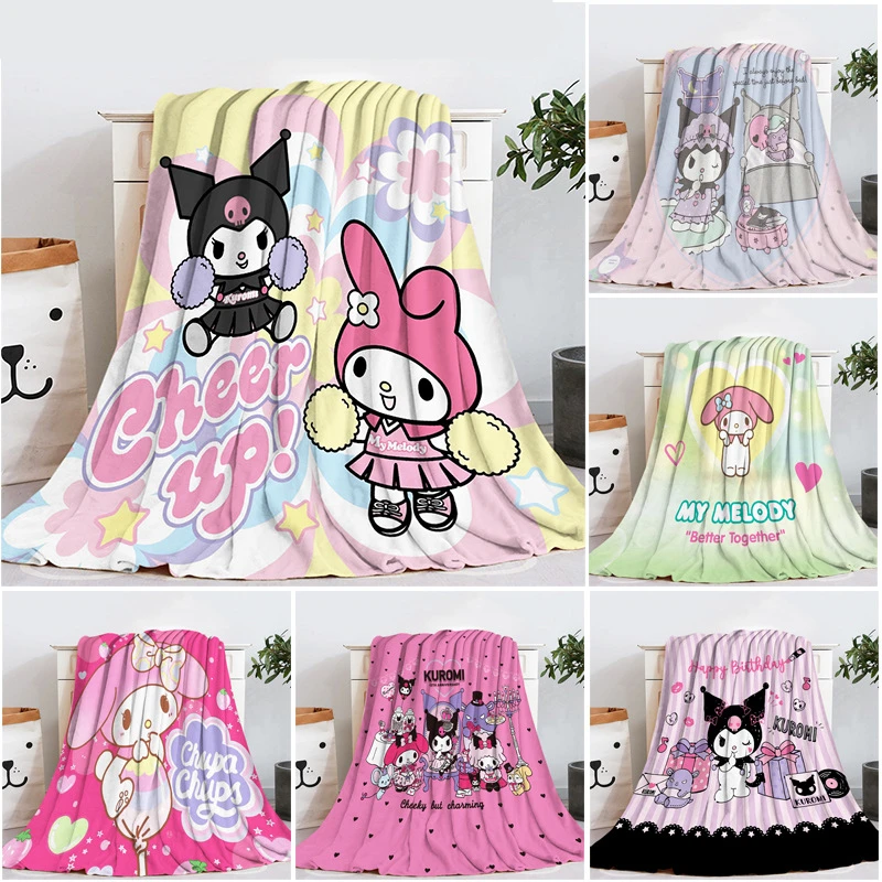 

New Sanrio Warm Blanket Mymelody Kuromi Kawaii Selimut Coral Fleece Blanket Children Summer Sofa Comfortable Quilt Gift For Girl
