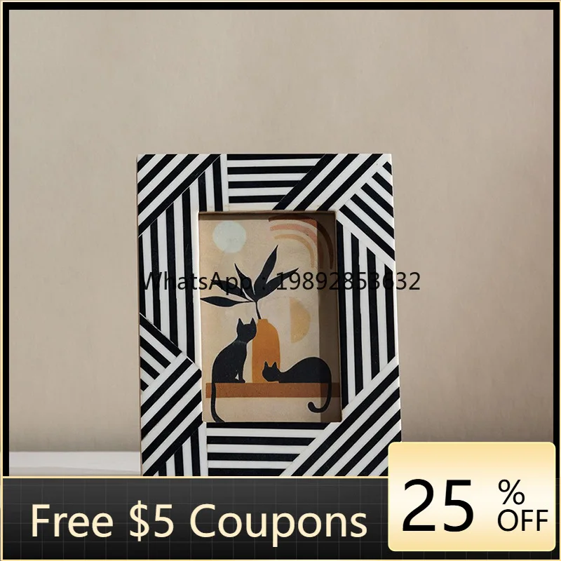

YFY Black and White Line Cow Bone Photo Frame Modern Minimalist Creative Jewelry Box Wooden Bedroom Study