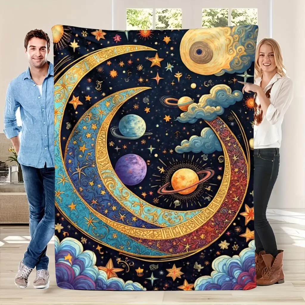 Starry sky and universe theme Flannel printed blanket suitable for all seasons suitable for living room office sofa and travel