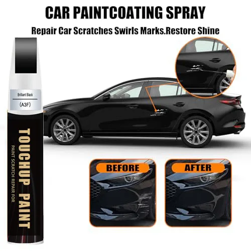 Car Touch up Paint(Brilliant Black A3F) Compatible with BMW/Mazda, Car Paint Pen Scratch Repair Two-In-One Touch Up Paint