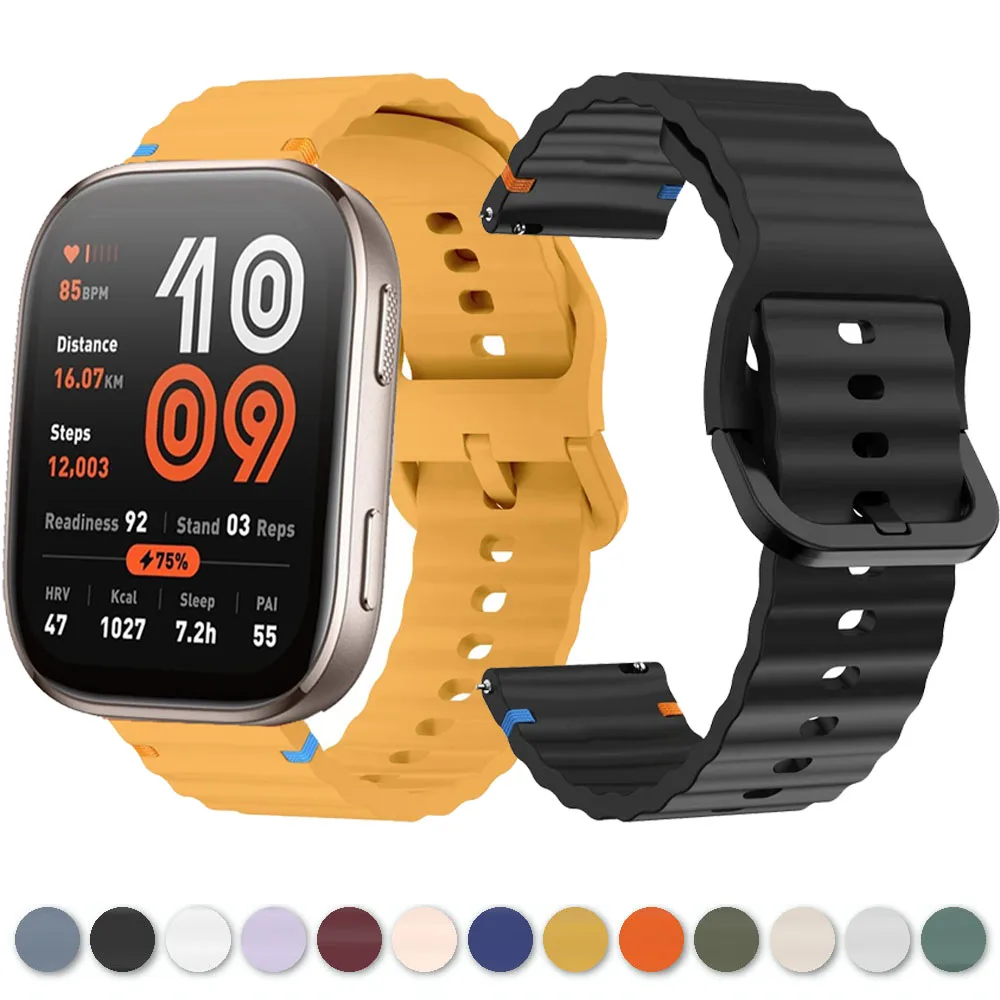 18mm 20mm 22mm Wave Silicone Strap for Amazfit Bip 6 5/Balance 2 1/Active 2 3/Max Sport Wristband for Amazfit GTR/GTS 4 Bracelet