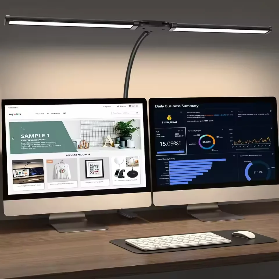 Clip-on Metal LED Desk Lamp, 3 Color Modes 10 Brightness Levels, Flexible Rotatable Lamp Head for Reading Working Gaming