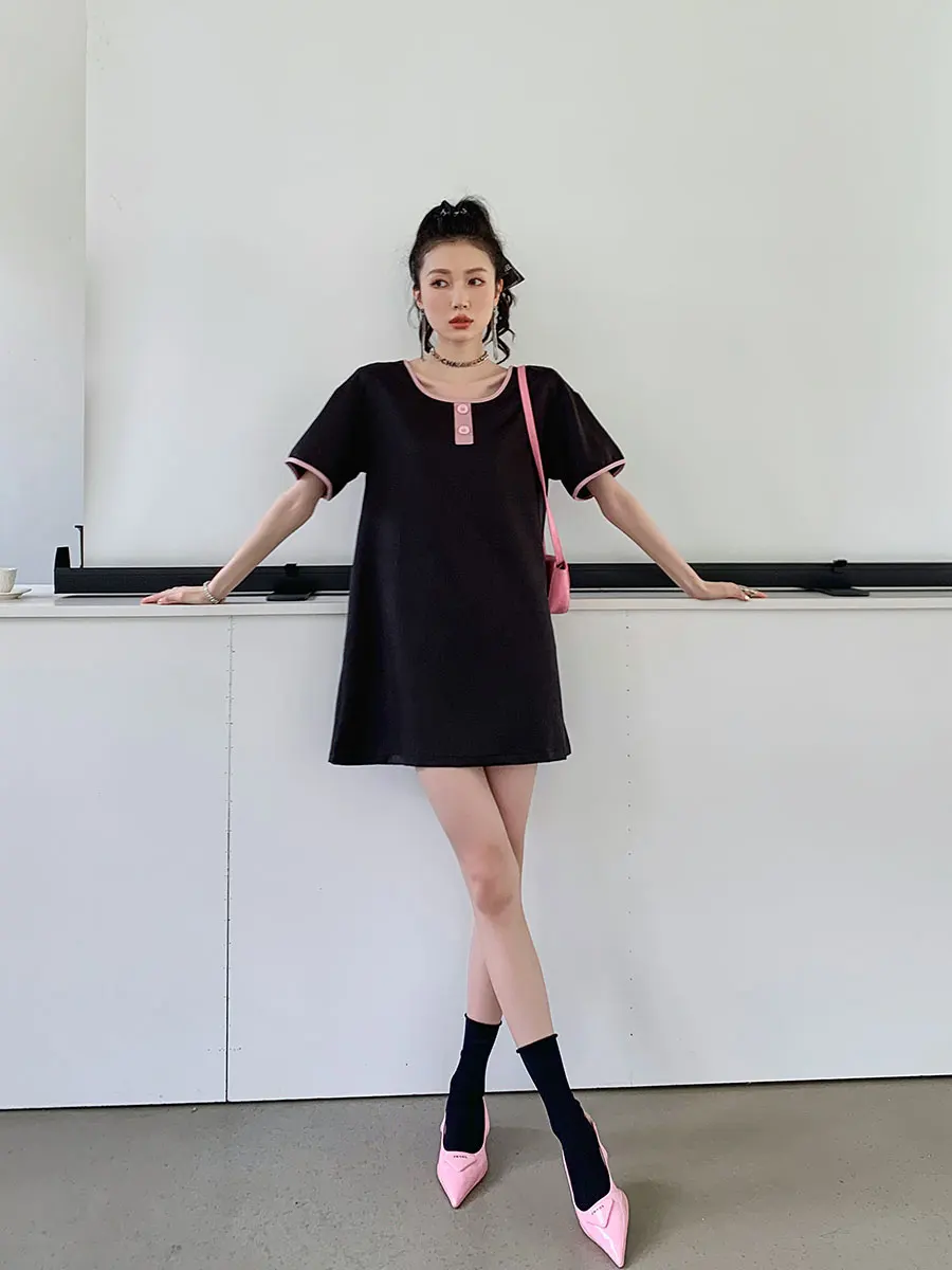 CHEERART Designer Backless Short Sleeve T Shirt Dress Women Summer 2023 Black Korean Fashion Cute Mini Dress Trendy Clothes