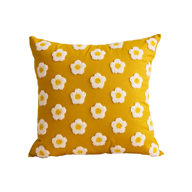 

Small daisy towel embroidered pillow cover, simple sofa living room pillow