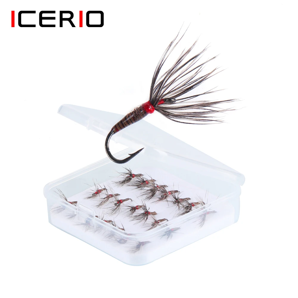 ICERIO 21pcs/box Expoxy Body Red Collar Tenkara Flies #14 #16 #18 Assorted Reverse Hackle Dry Fly Tenkara Fishing Lure Baits