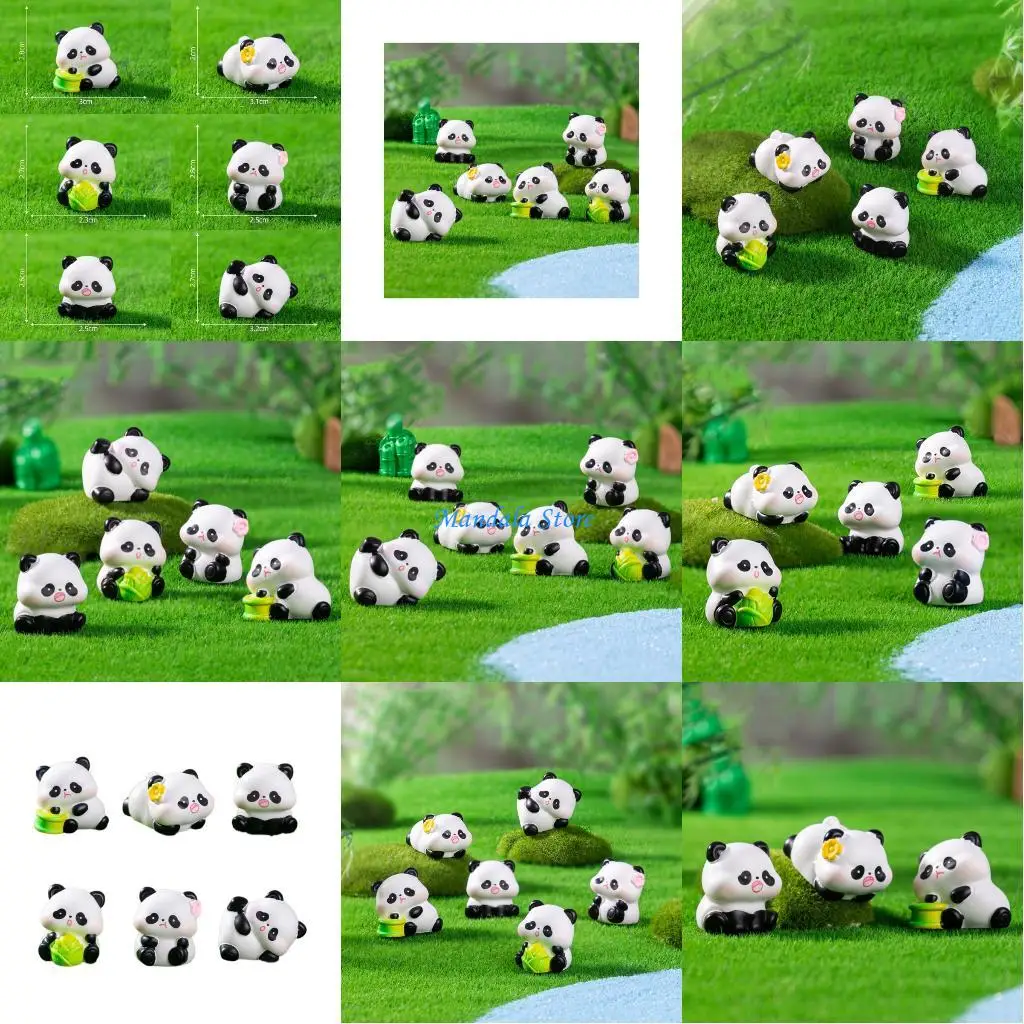 

U2JC 6Pcs Mini Resin Pandas Tiny Pandas Miniature Pandas for Fairys Garden Accessories Decoration Miniature Landscape Ornament