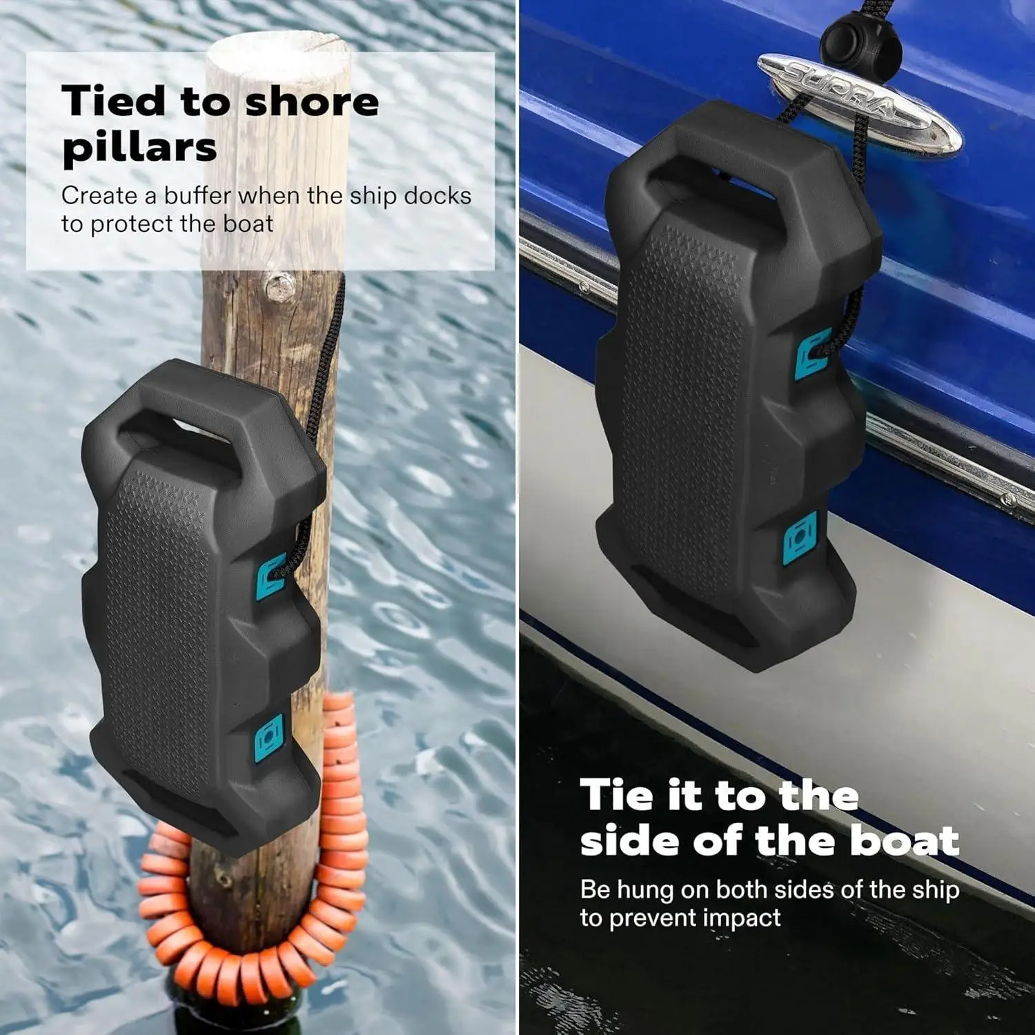 Boat Fenders for Docking, Boat Bumpers with Nylon Rope, and Fixed Lock Fit for Yachts, Sailing Dinghies, Bass Boats
