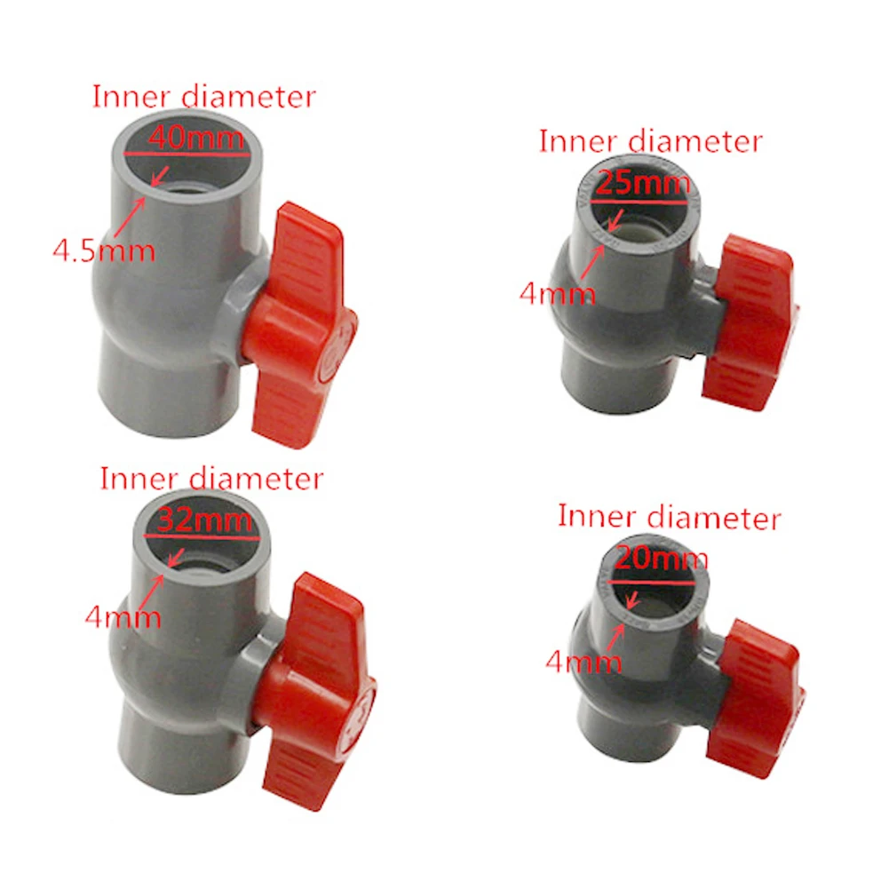 1Pc ID 20/25/32/40mm Ball Valve Grey PVC Material Garden Water Pipe Fittings Valve Switch Connection Adapter