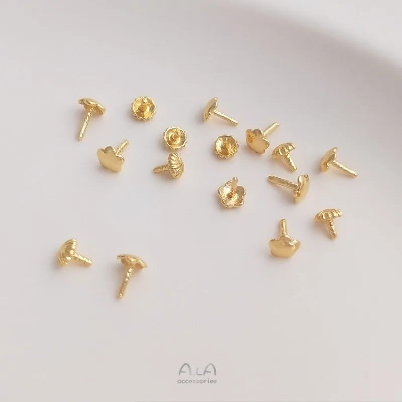 14K Gold Color Flower-shaped Bead Plug Hair Nail Crystal Pearl Hole Plug Head Bead Cap DIY Loose Bead Jewelry Accessories