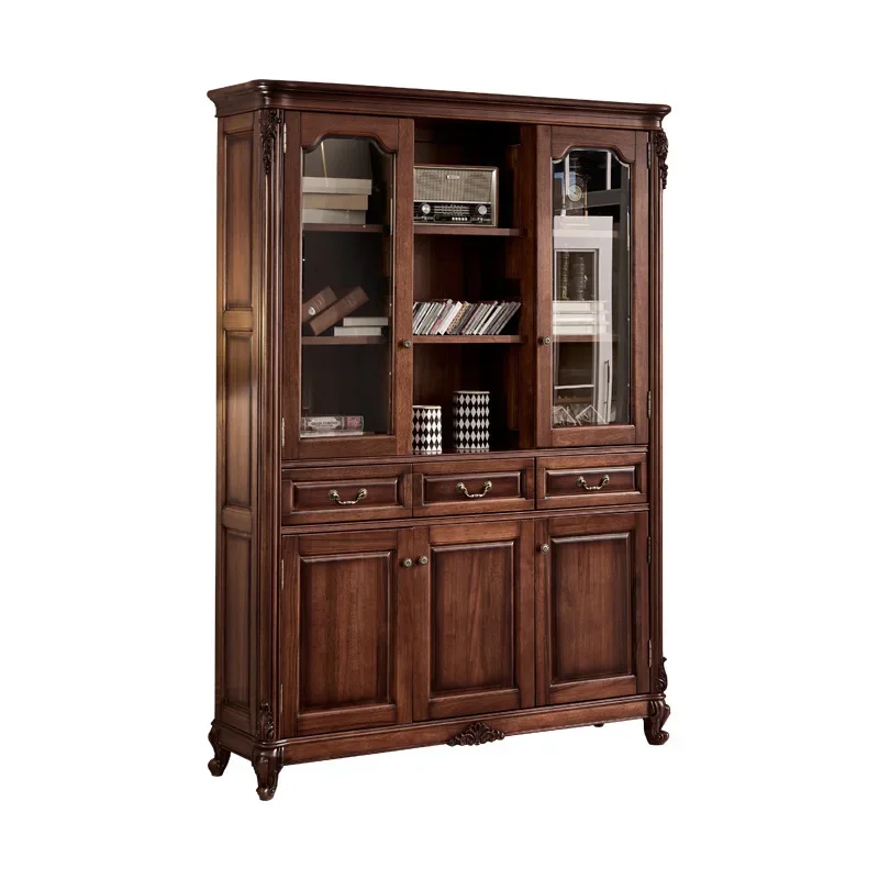

American all-solid wood full wall log storage locker, floor-to-ceiling study home free combination bookshelf bookcase