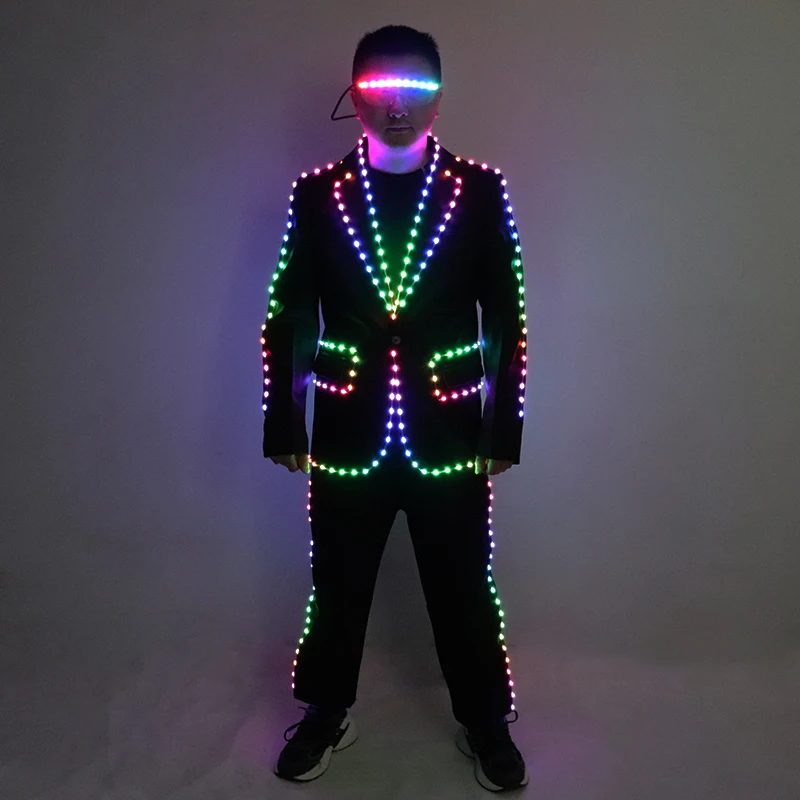 Full Color LED Suit Jacket Digital Remote Control LED Light Up Costume Wedding Stage Hosting Bar Nightclub DJ Luminous Clothing