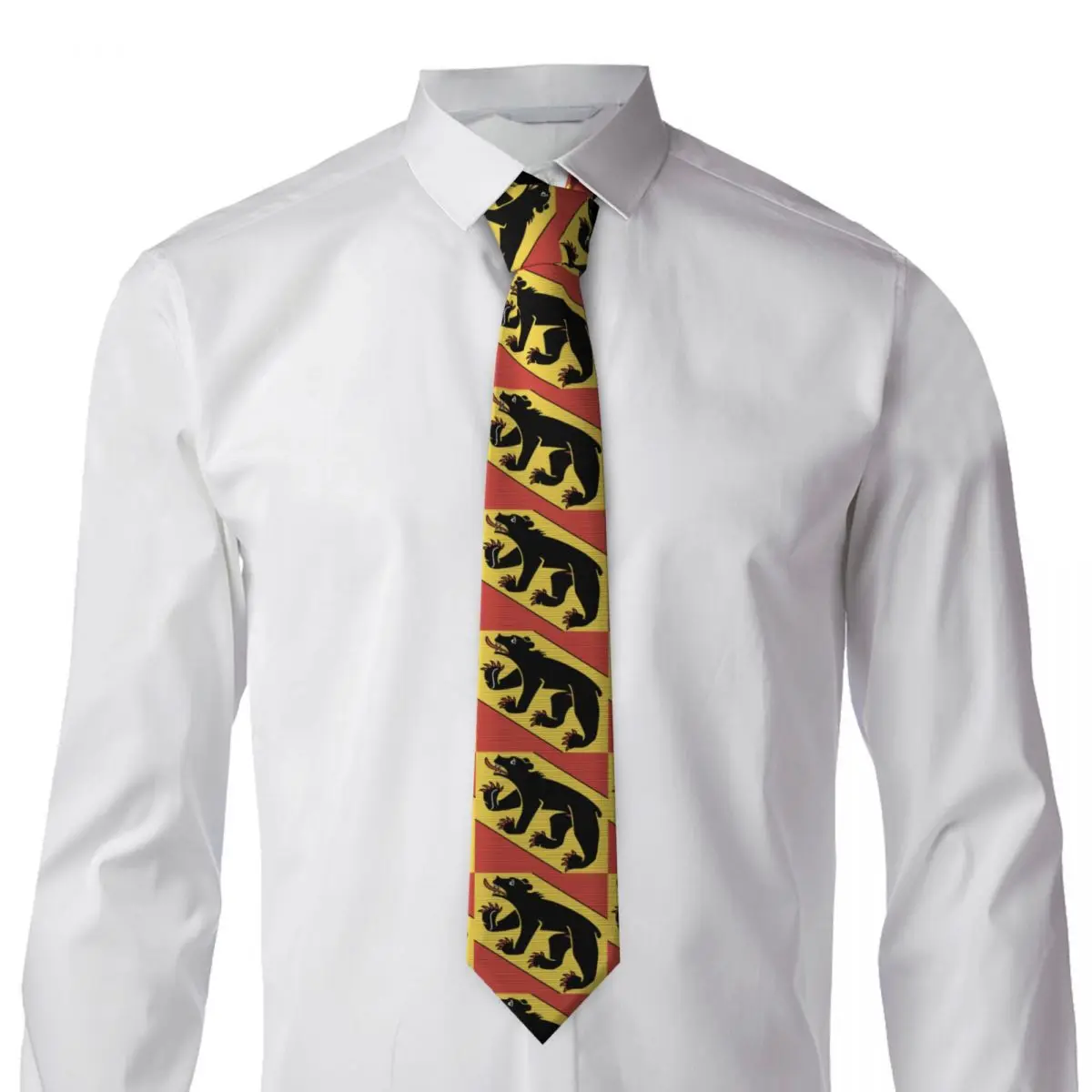 Bern Bear Swiss Flag Switzerland Coat Of Arms Necktie for Men Silk Polyester Slim Neck Ties Party Business Tie Casual Gravatas