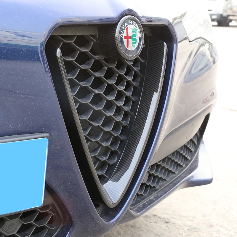 Carbon Fiber Style For Alfa Romeo Stelvio 2017-2020 Accessories Car Front Grilles V Frame Decoration Trim Sticker Logo Cover