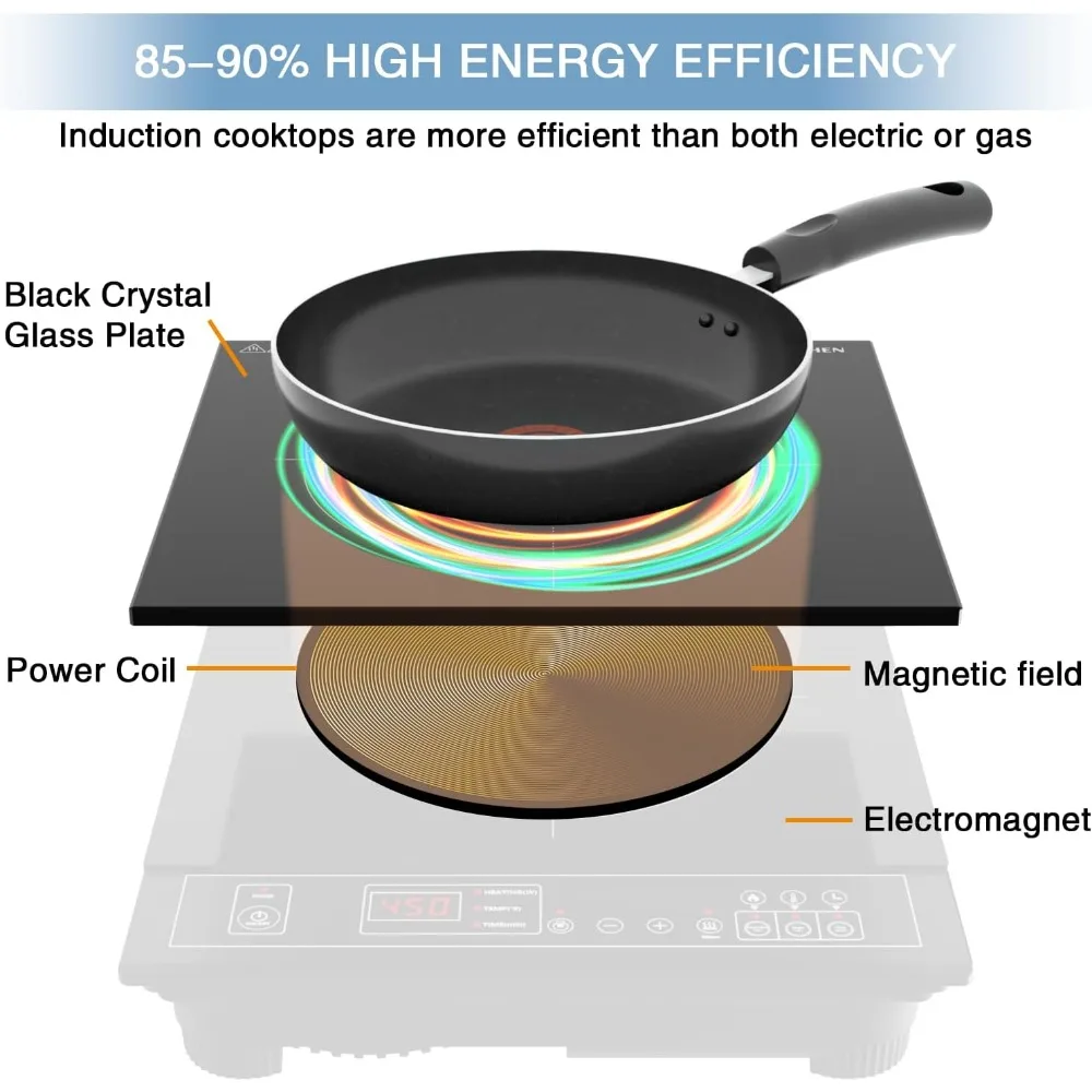 Portable Induction Cooktop 1800W Induction Burner with 12 Temp levels, 9 Power levels, Lock, 3 Hour Timer, Warm Function