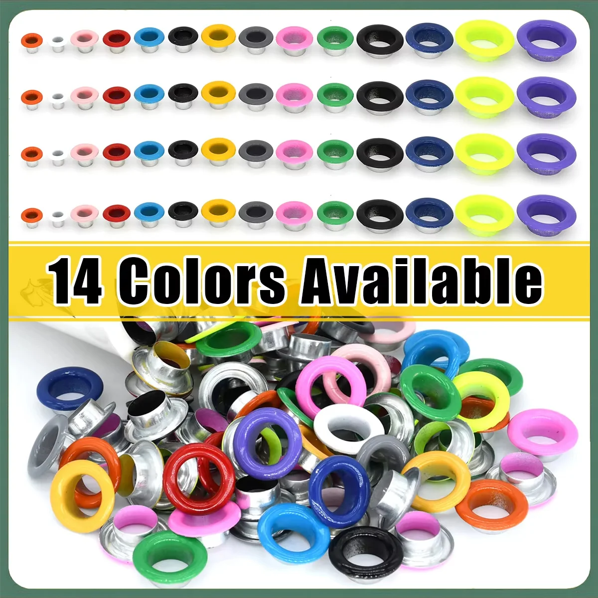 200 Conjuntos de Ilhoses Metálicos de 2mm Coloridos para Artesanato em Couro, Calçados, Cintos, Bonés, Bolsas, Etiquetas, Vestuário e Scrapbooking