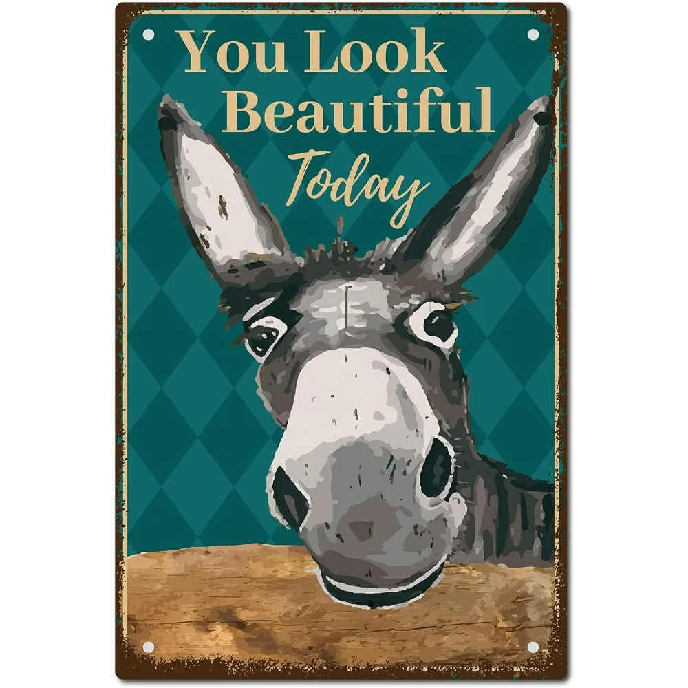 

Donkey Vintage Tin Signs You Look Beautiful Today Retro Garage Tin Plaques Garage Signs Men Decor Accessories for Wall Kitchen