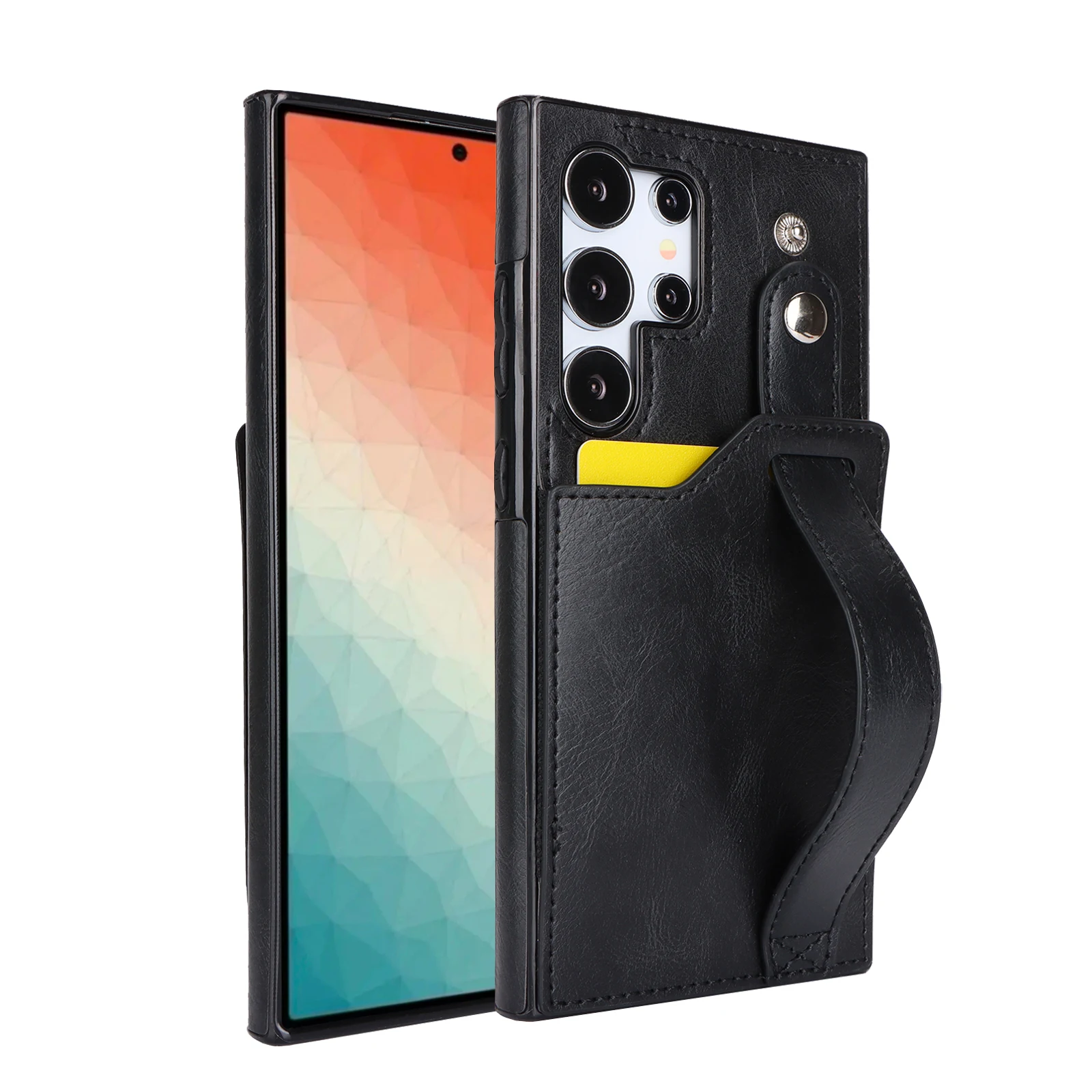 Leather Hand Strap Kickstand Case For Samsung Galaxy S25 Ultra S24 S26 Plus, Wristband Card Holder Wallet Phone Covers Funda