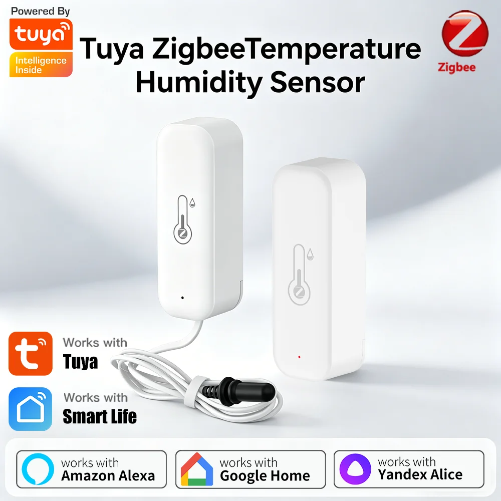 Tuya Smart ZigbeeTemperature Humidity Sensor with External Probe for Smart Life App Alexa Google Assistant for Fish Tank Fridge