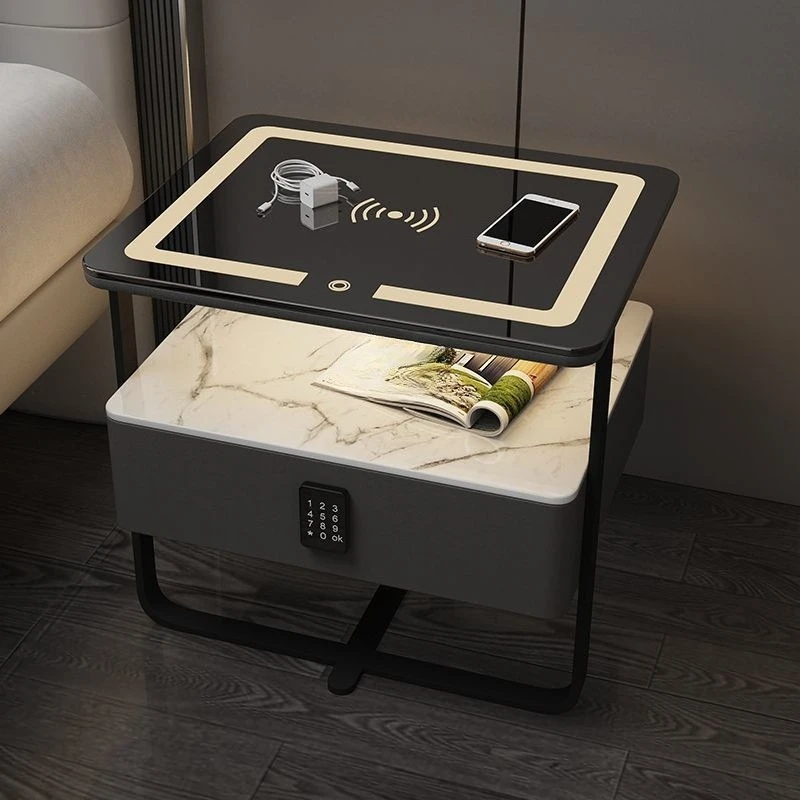 

Smart bedside table, simple, modern, light luxury, password lock, wireless home charging bedroom board