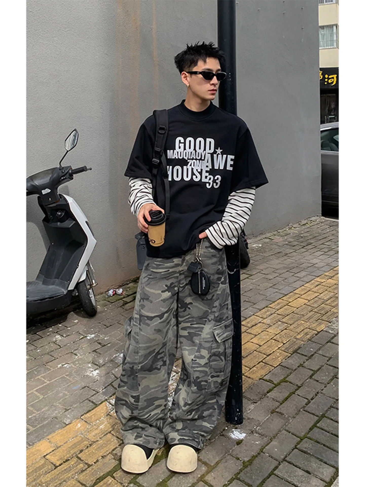 

Camouflage Wide Leg Workwear Pants Men's American High Street Design Cleanfit Straight Blade Pants Autumn Casual Jeans