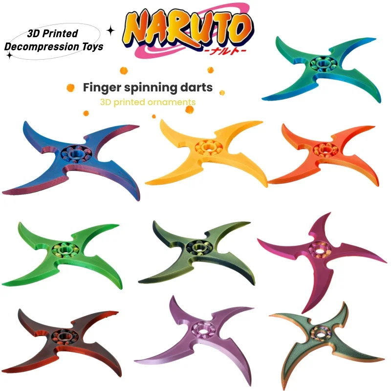 Figura Impresa en 3D Creativa del Anime Naruto, Shuriken Giratorio para los Dedos, Juguete Antiestrés Impreso en 3D de Naruto, Fidget Spinner