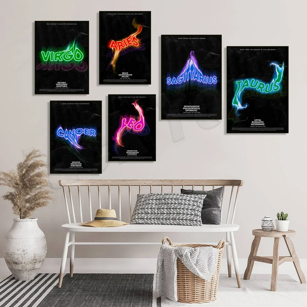 Minimalist Twelve Constellation Animal Poster Horoscope Nursery Wall Art Canvas Print Zodiac Astrology Sign Painting Home Decor