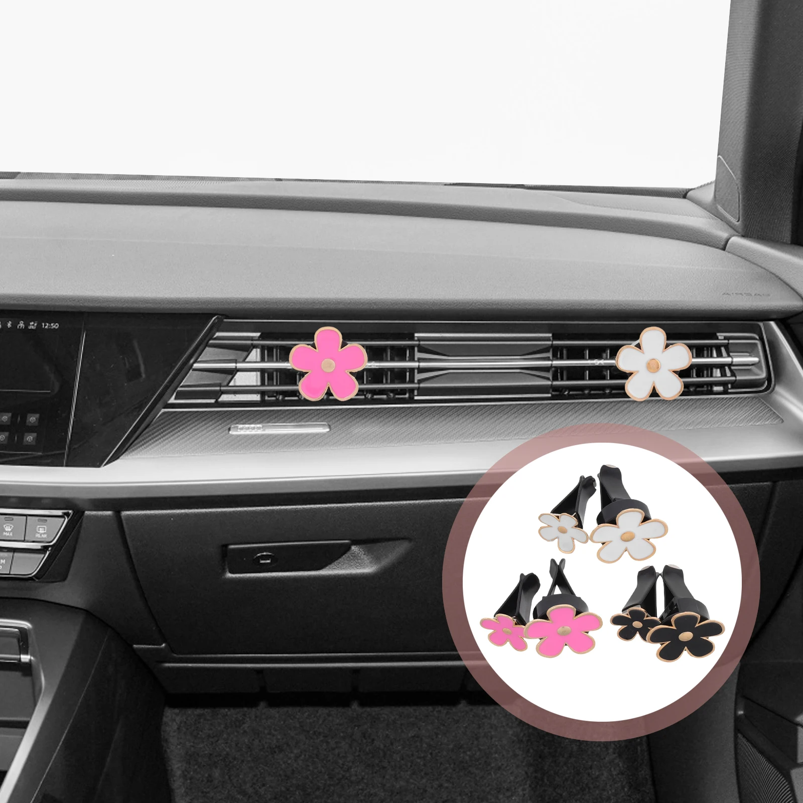 

6pcs Daisy Flower Air Vent Clips Cute Aroma Decorations Fresh Scent Stylish Interior Accessories For Women Vehicle Diffuser Vent