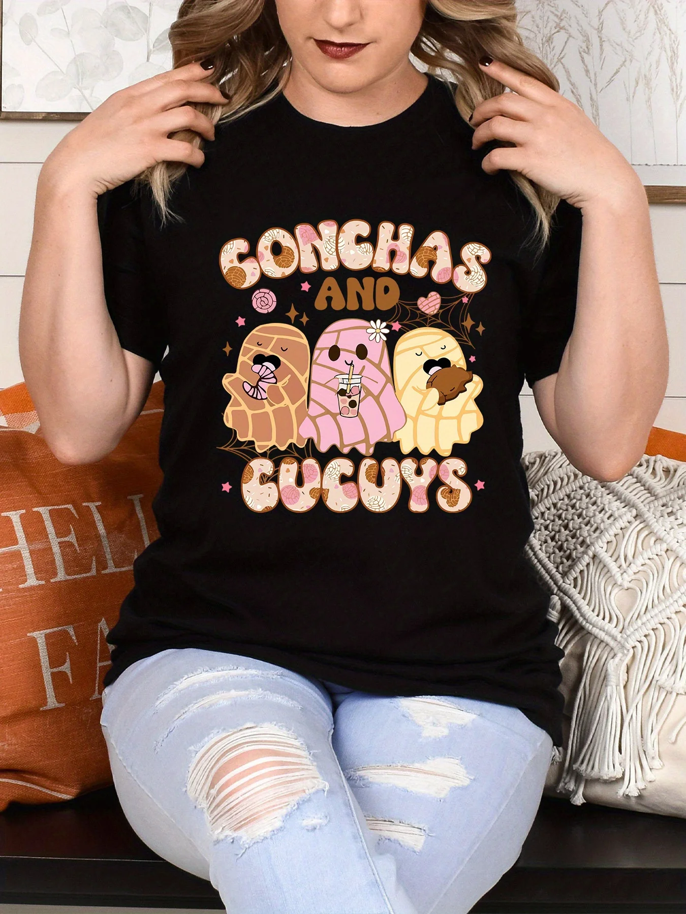 Camisa de fantasma mexicano de Conchas y Cucuys, linda camiseta de fantasma de Halloween, camiseta divertida de moda, camiseta de vibraciones espeluznantes, camisa unisex